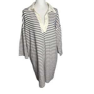 Tuckernuck Ashton Knit Polo Shirt Dress Womens XL Striped Cream Blue V-neck